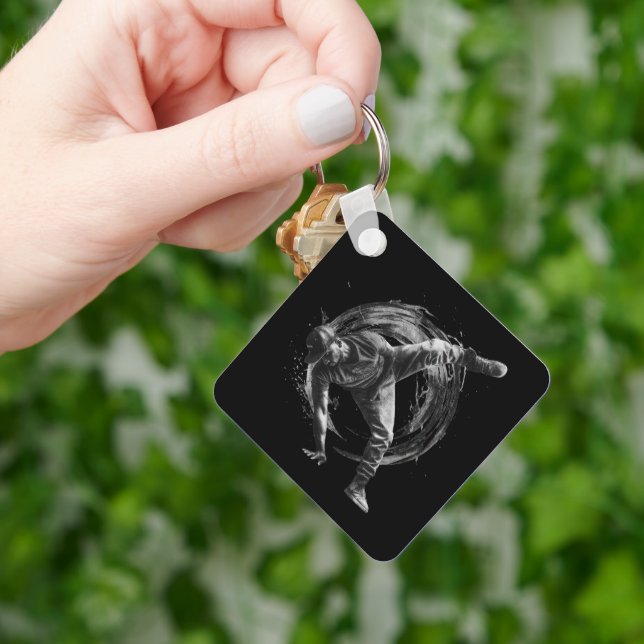 Breakdance Urban Style Monochrome Motion Art  Key Ring (Hand)