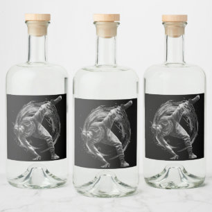 Breakdance Urban Style Monochrome Motion Art  Liquor Bottle Label
