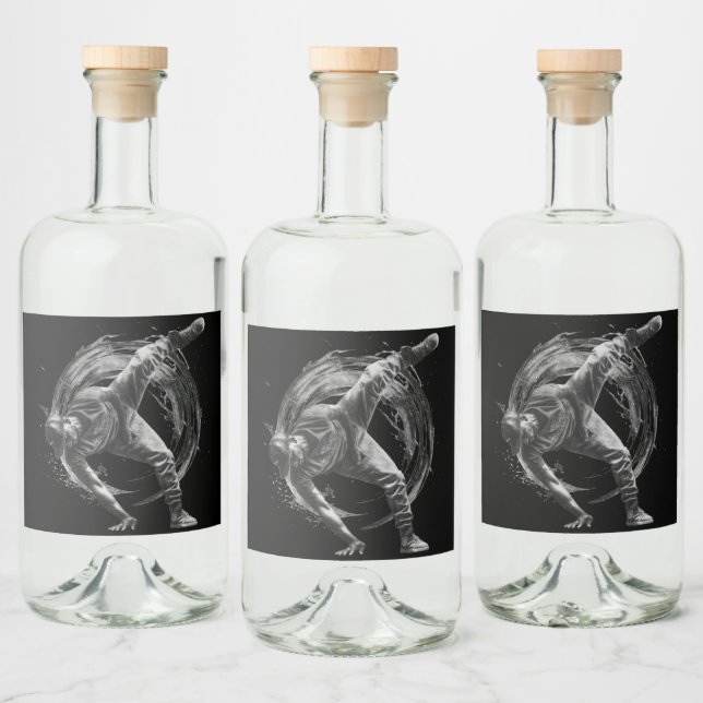 Breakdance Urban Style Monochrome Motion Art  Liquor Bottle Label (Bottles)