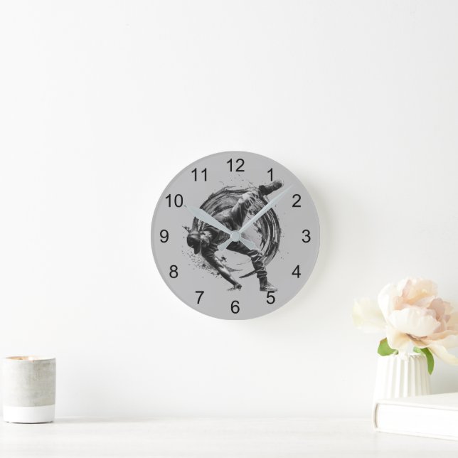 Breakdance Urban Style Monochrome Motion Art  Round Clock (Home)