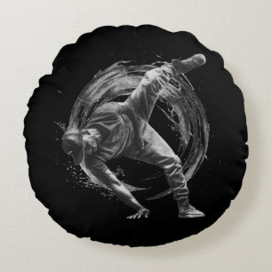 Breakdance Urban Style Monochrome Motion Art Round Cushion