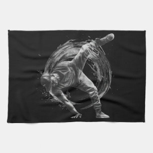 Breakdance Urban Style Monochrome Motion Art Tea Towel