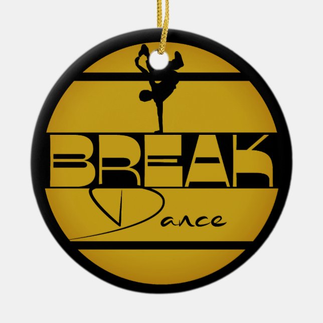 Breakdance yellow black with dancer ceramic tree decoration (Front)