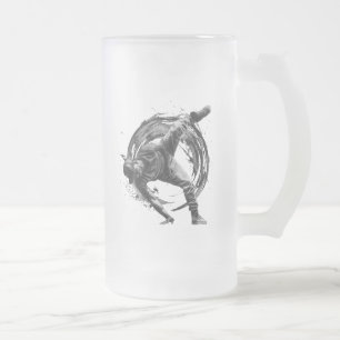 Breakdancer in action, in ink splatter style frosted glass beer mug