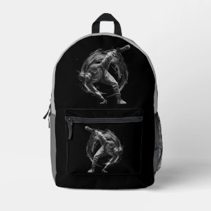 Breakdancer in action, in ink splatter style printed backpack