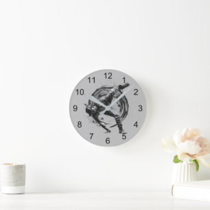 Breakdancer in action, in ink splatter style round clock