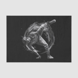 Breakdancer in action, in ink splatter style tissue paper