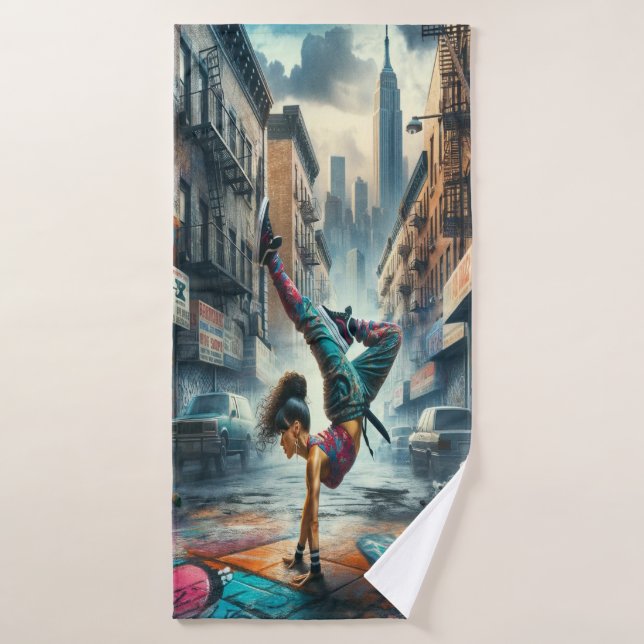 Breakdancer Women in action New York silhouette Bath Towel (Bath Towel)