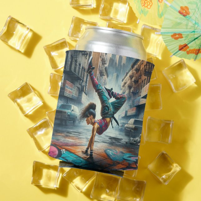 Breakdancer Women in action New York silhouette Can Cooler (In Situ Summer)