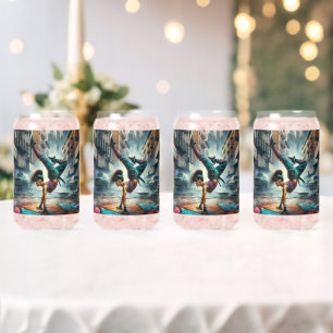 Breakdancer Women in action New York silhouette Can Glass