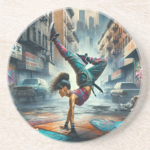 Breakdancer Women in action New York silhouette Coaster