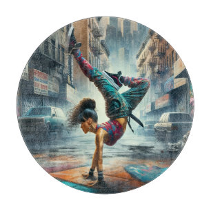 Breakdancer Women in action New York silhouette Cutting Board