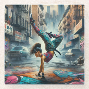Breakdancer Women in action New York silhouette Glass Coaster