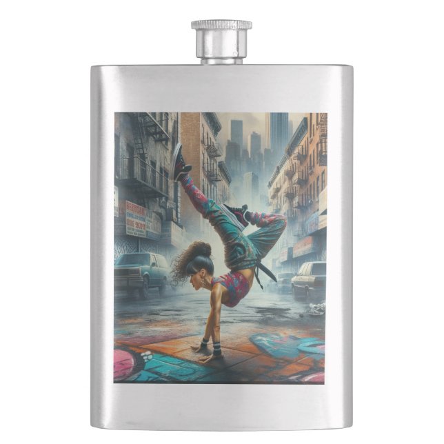 Breakdancer Women in action New York silhouette Hip Flask (Front)