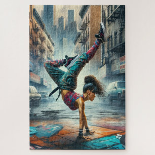 Breakdancer Women in action New York silhouette Jigsaw Puzzle
