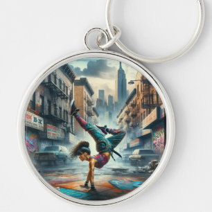 Breakdancer Women in action New York silhouette Key Ring