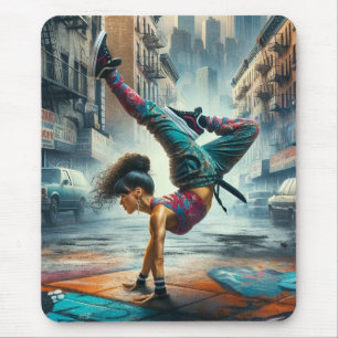 Breakdancer Women in action New York silhouette Mouse Mat