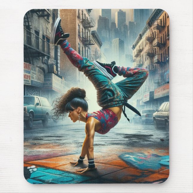 Breakdancer Women in action New York silhouette Mouse Mat (Front)