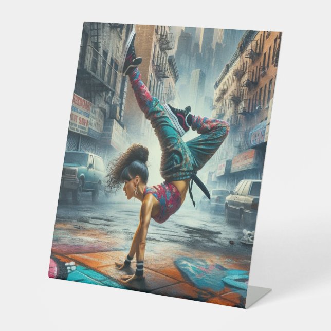 Breakdancer Women in action New York silhouette Pedestal Sign (Front)