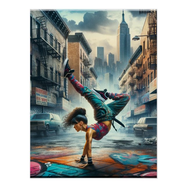 Breakdancer Women in action New York silhouette Poster (Front)