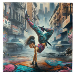 Breakdancer Women in action New York silhouette Tile