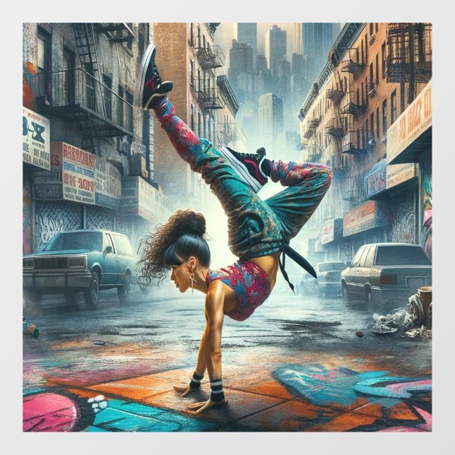 Breakdancer Women in action New York silhouette Window Cling (Sheet)