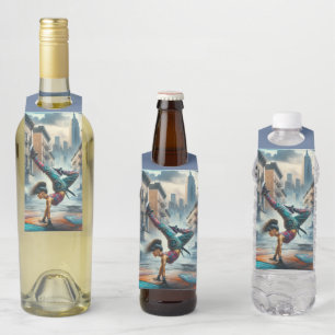 Breakdancer Women in action with New York silhouet Bottle Tag
