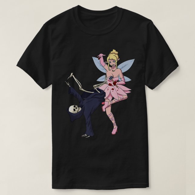 Breakdancing Reaper Skeleton Scary Tooth Fairy Hal T-Shirt (Design Front)