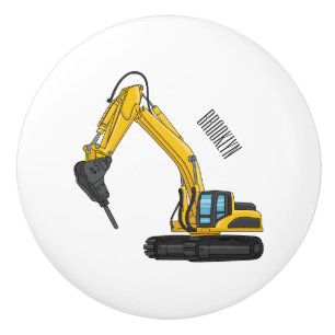 Breaker excavator cartoon illustration ceramic knob