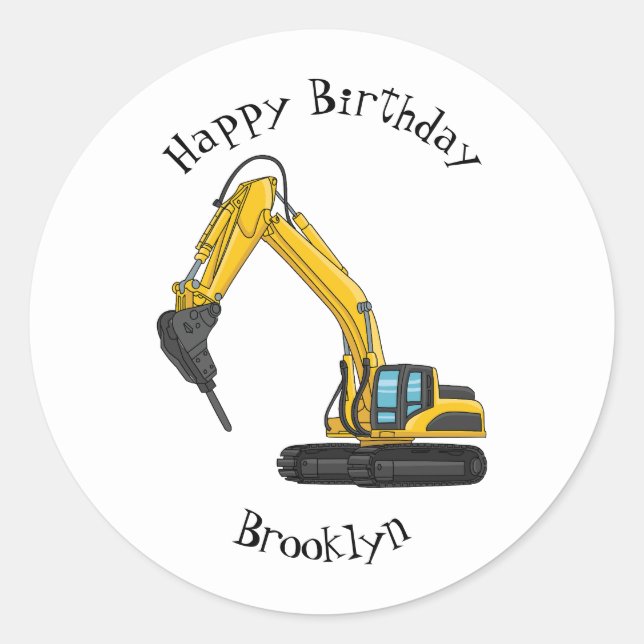 Breaker excavator cartoon illustration classic round sticker (Front)