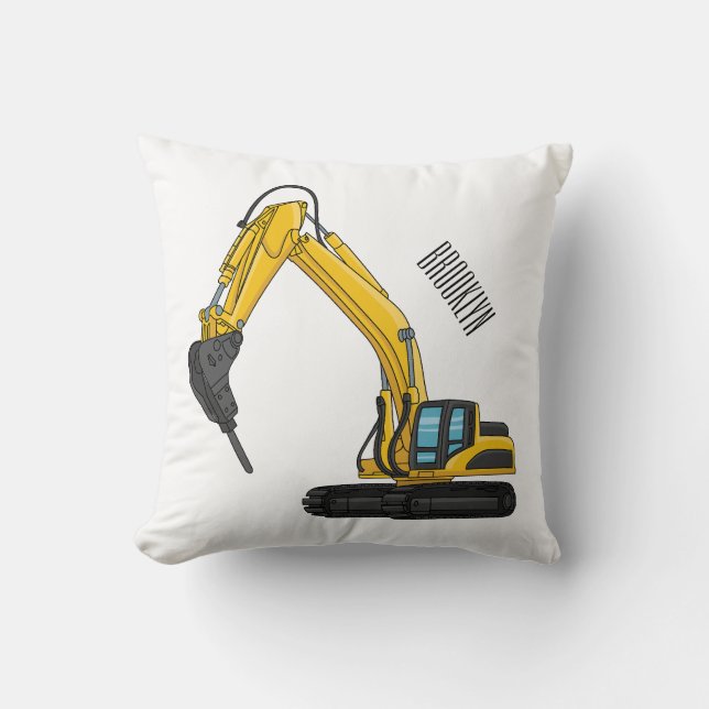 Breaker excavator cartoon illustration cushion (Front)