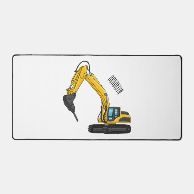 Breaker excavator cartoon illustration desk mat (Front)