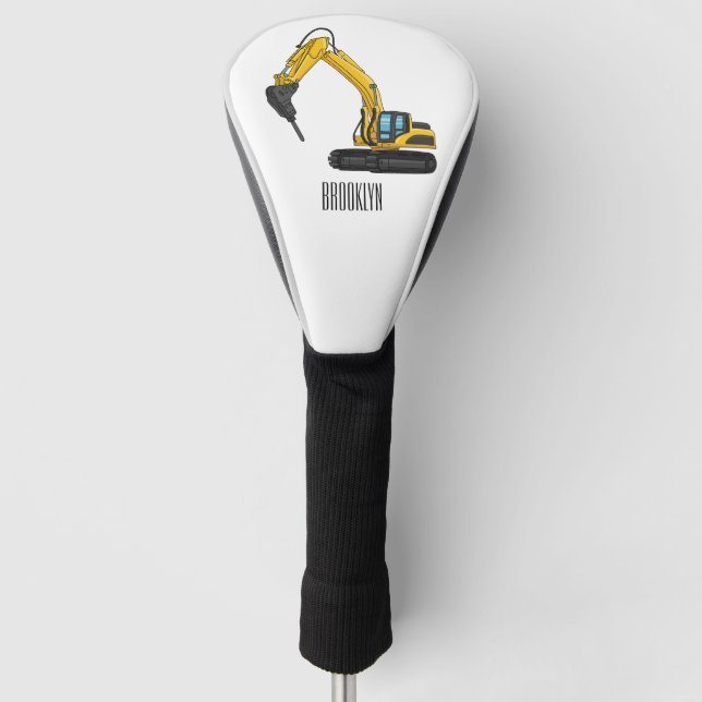 Breaker excavator cartoon illustration golf head cover (Front)