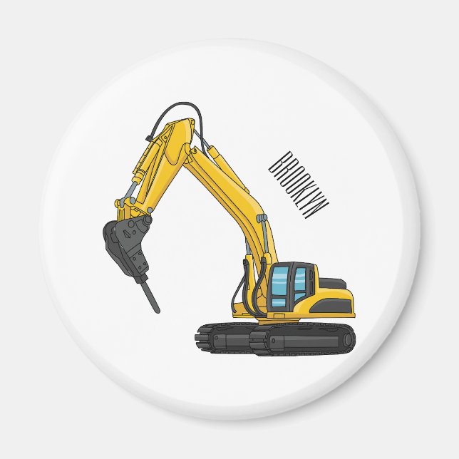 Breaker excavator cartoon illustration magnet (Front)