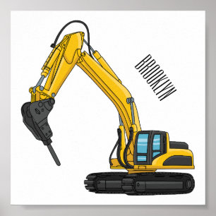 Breaker excavator cartoon illustration  poster