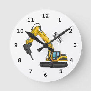 Breaker excavator cartoon illustration round clock