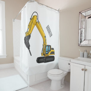 Breaker excavator cartoon illustration shower curtain