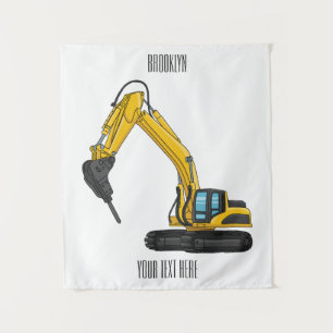 Breaker excavator cartoon illustration  tapestry