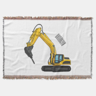 Breaker excavator cartoon illustration throw blanket