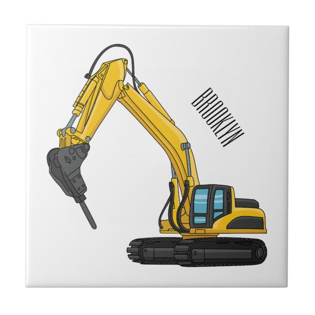 Breaker excavator cartoon illustration tile (Front)