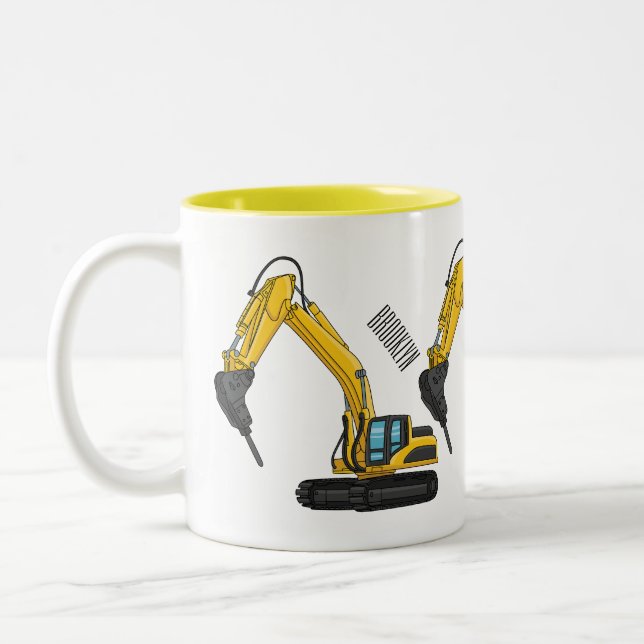 Breaker excavator cartoon illustration Two-Tone coffee mug (Left)