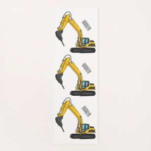 Breaker excavator cartoon illustration yoga mat