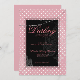 Breakfast and brunch pink and white polk dots invitation