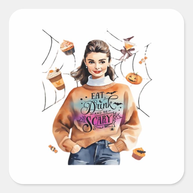 Breakfast At Halloween’s Eat Drink And Be Scary Square Sticker (Front)