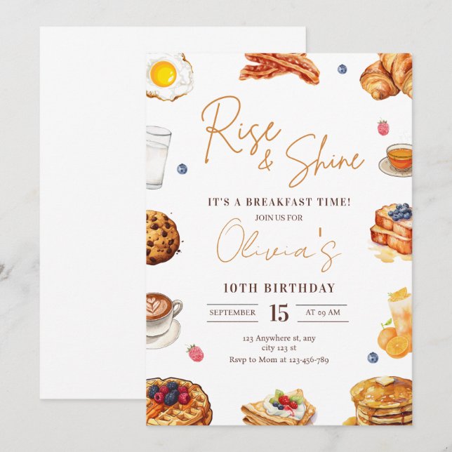 Breakfast Birthday Invitation, Brunch Birthday Invitation (Front/Back)