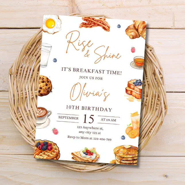 Creating Breakfast Invitation Breakfast Birthday Rise and Shine Brunch Party Invitation | Zazzle