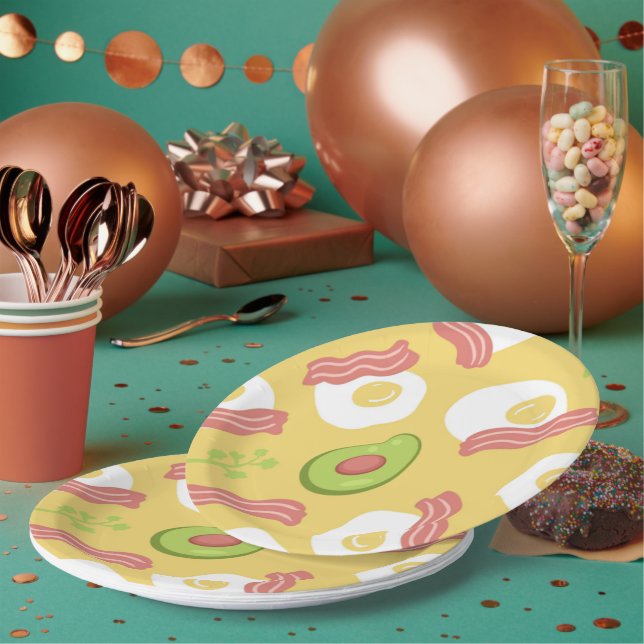 Breakfast Bliss: Hand-Drawn Avocado, Bacon & Egg  Paper Plate (Multi)