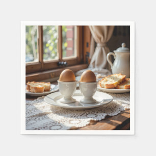 Breakfast Brown Eggs In Egg Cups Napkin