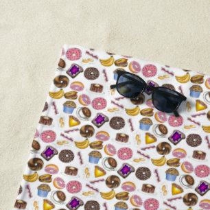 Breakfast Brunch Food Bagel Doughnut Toast Eggs Ba Beach Towel