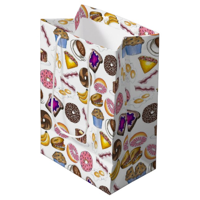 Breakfast Brunch Food Bagel Doughnut Toast Eggs Ba Medium Gift Bag (Front Angled)